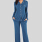 Collared Neck Long Sleeve Loungewear Set with Pockets