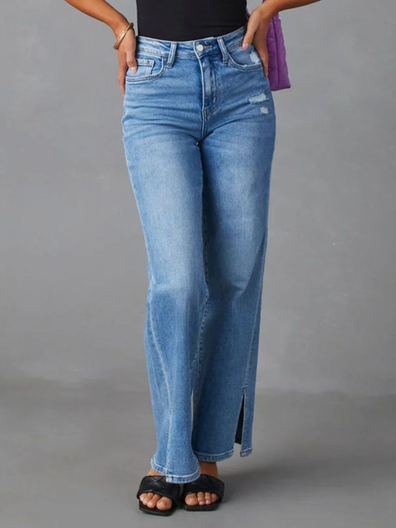 Slit Buttoned Jeans with Pockets