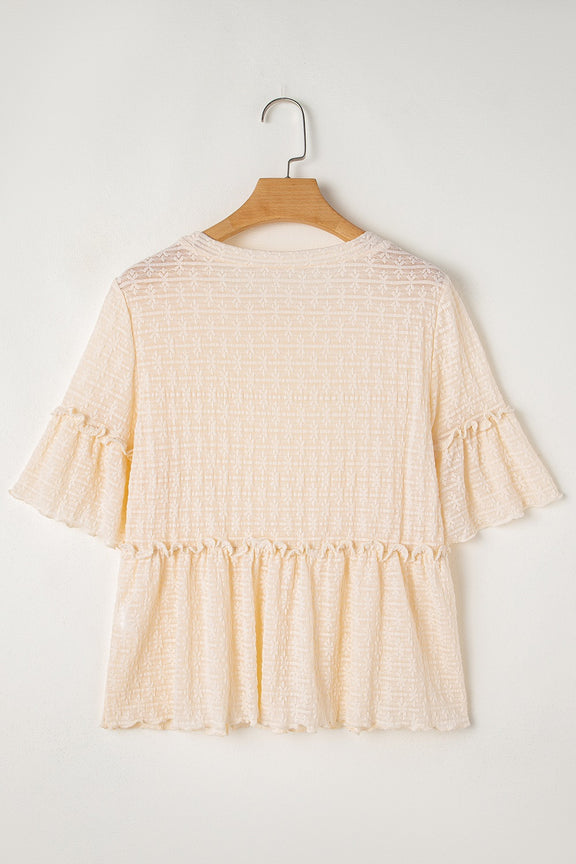 Frill Round Neck Half Sleeve Blouse