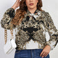 Honey Melo Apparel Plus Size Printed Tie Neck Long Sleeve Blouse