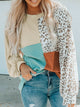 Color Block Leopard Round Neck Sweatshirt Ivory