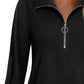 Half Zip Collared Neck Three-Quarter Sleeve T-Shirt