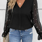 Pearl Detail V-Neck Flounce Sleeve Blouse