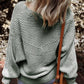 Textured Striped Round Neck Long Sleeve Top