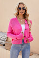Button Up V-Neck Long Sleeve Cardigan Hot Pink