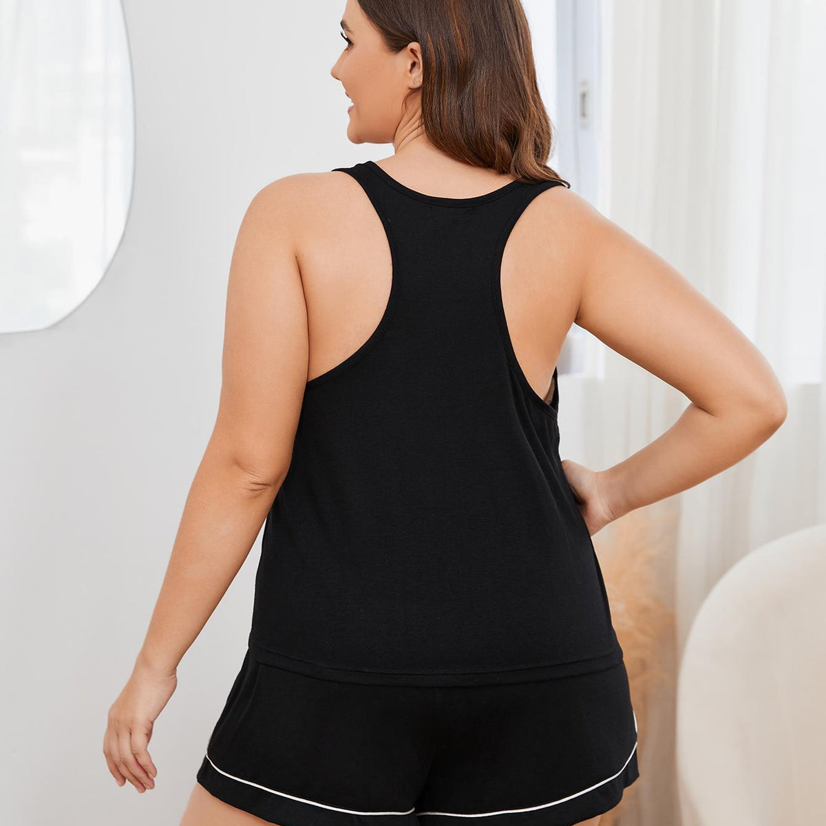 Plus Size Contrast Piping Racerback Tank and Shorts Lounge Set