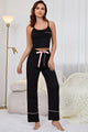 Contrast Trim Cropped Cami and Pants Loungewear Set Black