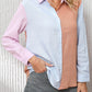 Color Block Button Up Long Sleeve Shirt