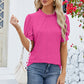 Frill Mock Neck Short Sleeve Eyelet Blouse