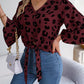 Tied Button Up Leopard V-Neck Blouse