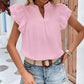 Ruffled Notched Cap Sleeve Blouse