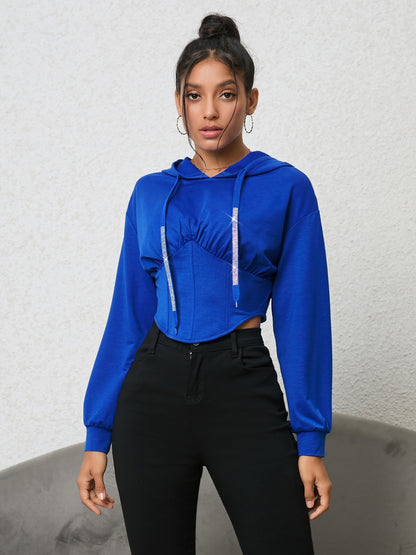 Long Sleeve Drawstring Hoodie Royal Blue