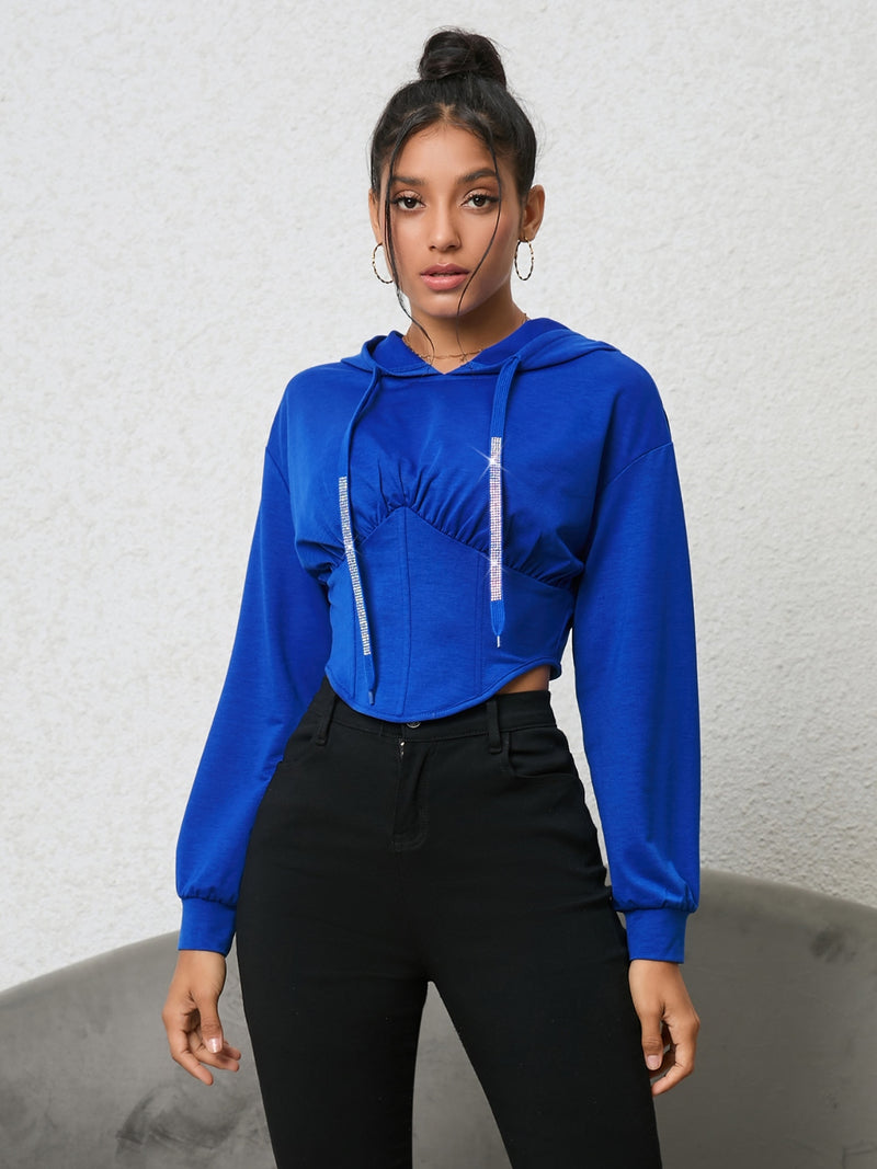 Long Sleeve Drawstring Hoodie Royal Blue