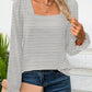 Striped Square Neck Flounce Sleeve Top