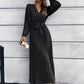 V-Neck Tie Waist Pleated Maxi Dress