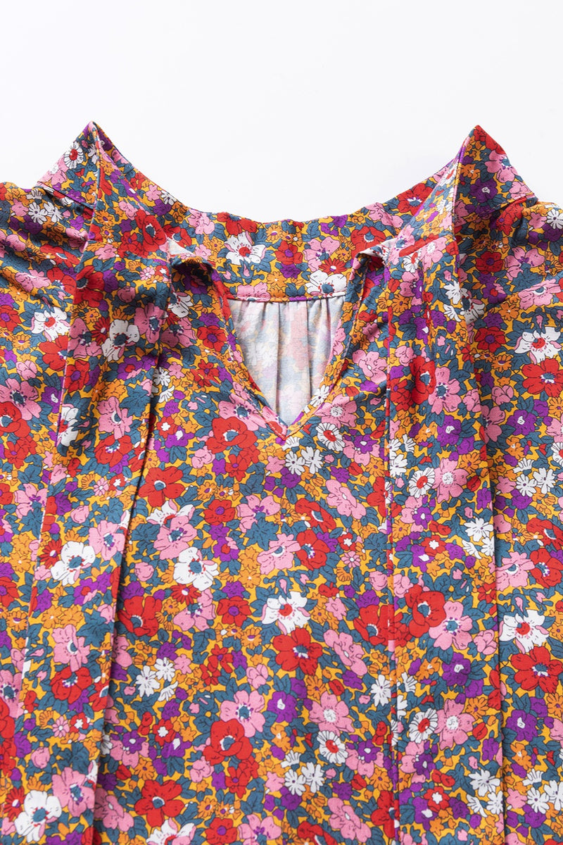 Printed Mock Neck Short Sleeve Blouse