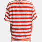 Full Size Contrast Stitching Striped Round Neck T-Shirt