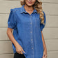 Puff Sleeve Collared Denim Top