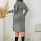 Plus Size Houndstooth Long Sleeve Slit Dress