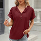 Eyelet Drawstring Hooded Short Sleeve Blouse