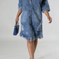 Distressed Raw Hem Button Up Denim Dress