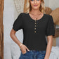 Eyelet Round Neck Short Sleeve Blouse