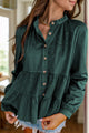 Peplum Round Neck Long Sleeve Shirt Dark Green
