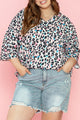 Plus Size Leopard V-Neck Three-Quarter Sleeve Blouse Leopard