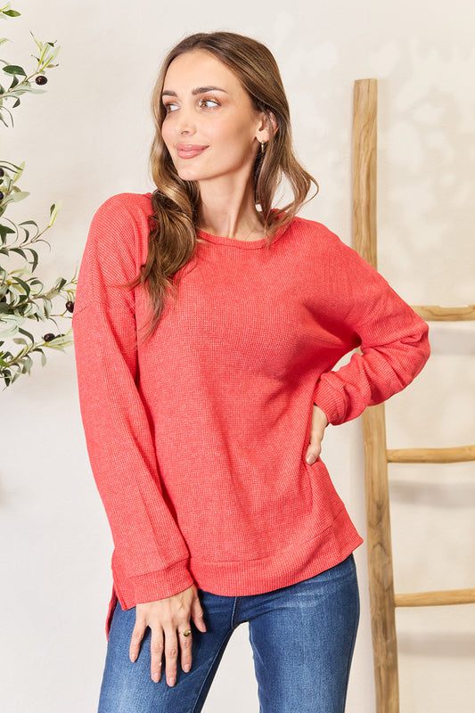 Basic Bae Round Neck Drop Shoulder Slit Sweatshirt