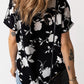 Full Size Printed Notched Short Sleeve Blouse