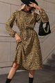 Printed Long Sleeve Midi Dress Olive