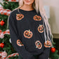 Sequin Patch Pumpkin Round Neck Sweatshirt