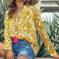 Printed Notched Long Sleeve Blouse