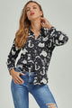 Cat Print Button-Up Shirt Black