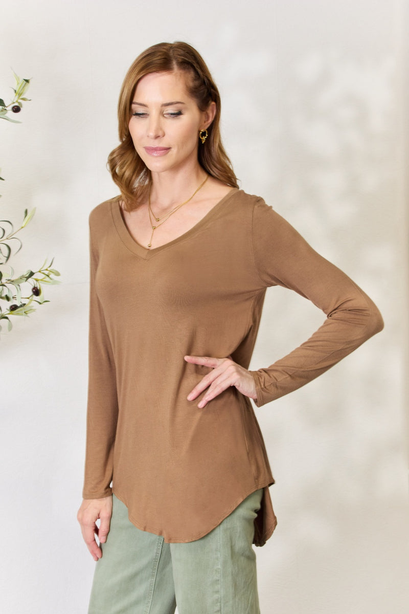 Zenana Full Size Long Sleeve V-Neck Top