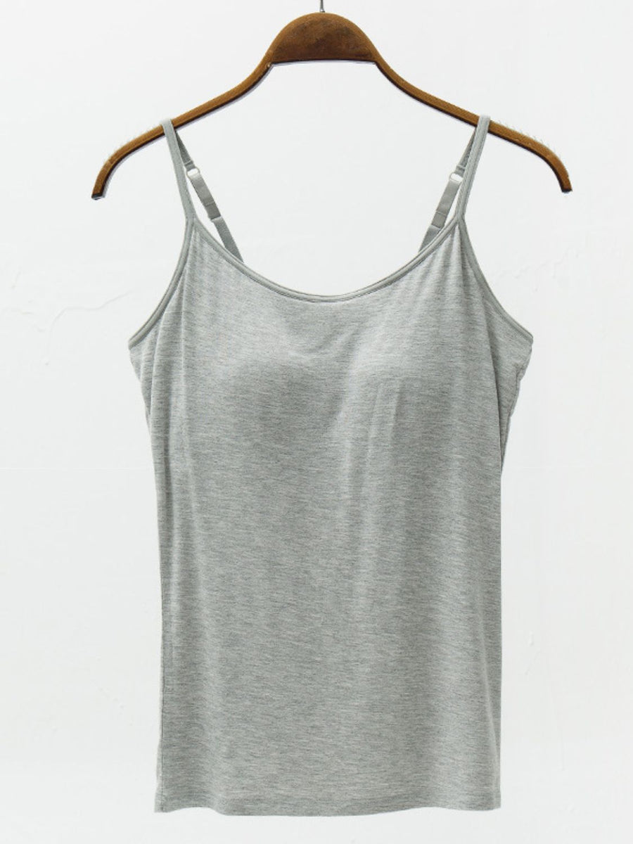 Full Size Adjustable Strap Modal Cami with Bra Gray