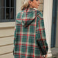 Drawstring Plaid Hooded Long Sleeve Top