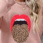 Leopard Lip Graphic Round Neck Sweatshirt