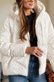Drawstring Zip Up Long Sleeve Hooded Winter Coat White