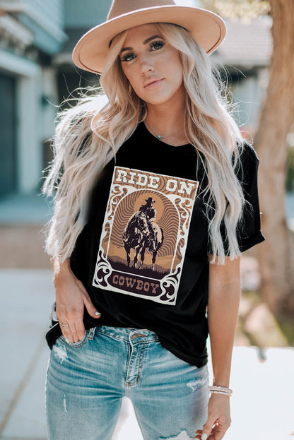 Graphic Round Neck Short Sleeve T-Shirt Black