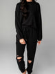 Distressed Sweatshirt and Joggers Set Black