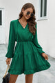 V-Neck Tie Neck Long Sleeve Dress Green
