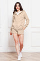 Zip Up Drawstring Hoodie and Shorts Set Beige