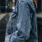 Button Up  Collared Neck Distressed Denim Jacket