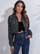 Leopard Button Up Collared Neck Cropped Jacket Black
