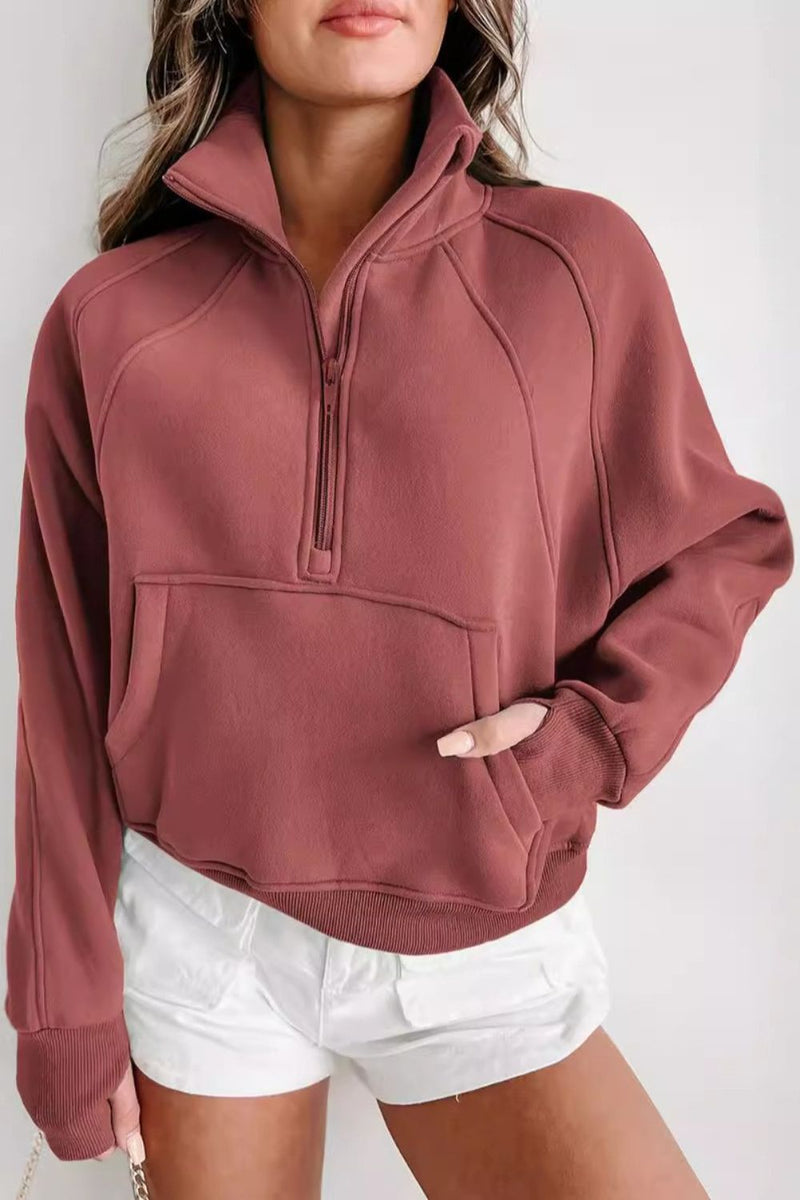 Half Zip Long Sleeve Sweatshirt Brick Red