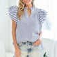 First Love Full Size Striped Flutter Sleeve Blouse