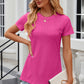 Eyelet Slit Round Neck Short Sleeve T-Shirt