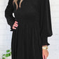 Smocked Round Neck Long Sleeve Dress