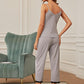 V-Neck Lace Trim Slit Cami and Pants Pajama Set